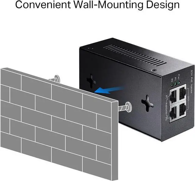 Alt view image 7 of 7 - Cudy 2 Channel Gigabit PoE Injector, 10/100/1000Mbps, 2 Gigabit Input, 2 PoE Output, 2 x 30 watts PoE Adapter, Wall-Mount, Comply with 802.3at / 802.3af, 48V