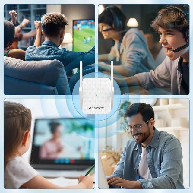 Alt view image 6 of 7 - WiFi Extender Signal Booster, Internet Wireless Repeater for Home Coverage up to 10000sq.ft and 35 Devices, 1200Mbps WiFi Booster with Ethernet Port, Dual Band 2.4G/5G, 4 Antennas