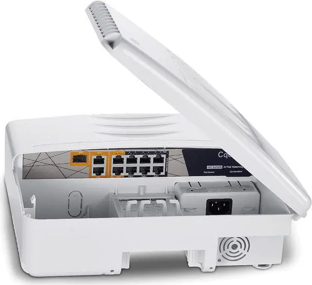 Main image of Outdoor Poe Switch with 8 Port Poe+2G Uplink+1SFP Slot, IEEE802.3af/at/bt, All-in-One Box, 60W PoE++, 120W High Power Output, Play & Plug, Fan-Less Unmanaged, AI Watchdog.