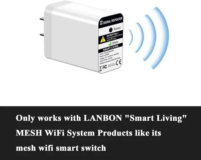 Alt view image 2 of 7 - LANBON L8-HRP Mesh WiFi Extender Only for Smart Living L8 Series Smart Switch, 2.4Ghz WiFi Repeater 10m Signal Booster No Lag & No Drop, Internet Booster WiFi Repeater