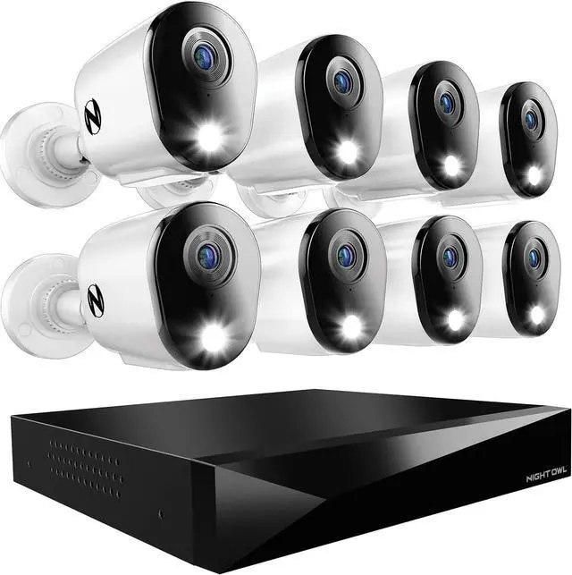 Main image of Night Owl 2-Way Audio 12 Channel DVR Video Home Security Camera System with (8) Wired 2K HD Indoor/Outdoor Deterrence Cameras and 2TB Hard Drive (Add up to 4 More Wired and 4 Wi-Fi Cameras) (8 Camera)