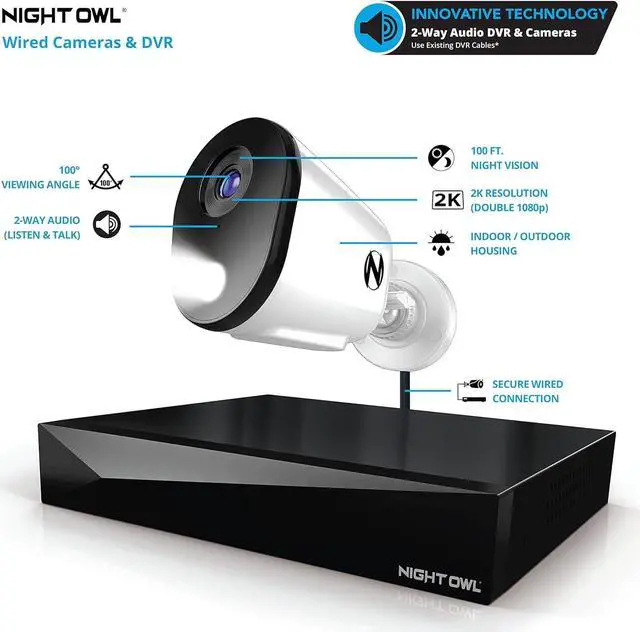 Alt view image 2 of 7 - Night Owl 2-Way Audio 12 Channel DVR Video Home Security Camera System with (8) Wired 2K HD Indoor/Outdoor Deterrence Cameras and 2TB Hard Drive (Add up to 4 More Wired and 4 Wi-Fi Cameras) (8 Camera)