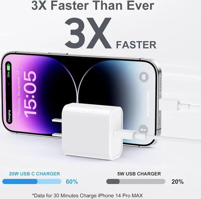 Alt view image 2 of 7 - iPhone Charger Fast Charging Original [ MFi Certified] 2 Pack Type C Wall Charger Block with 2 Pack 6FT Long USB C to Lightning Cable for iPhone 14/13/12/12 Pro Max/11/Xs Max/XR/X/