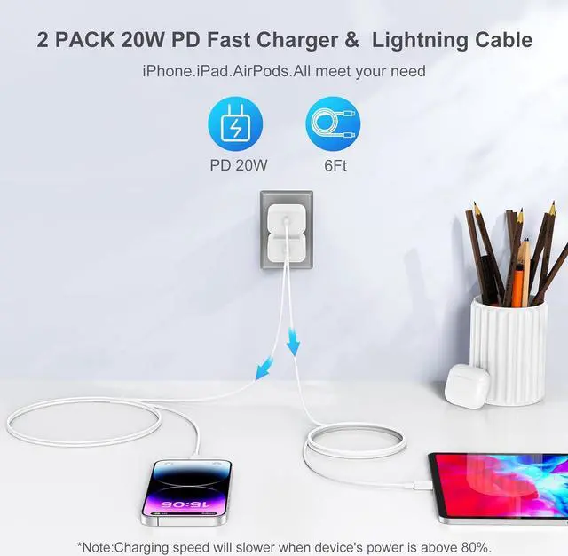 Alt view image 3 of 7 - iPhone Charger Fast Charging Original [ MFi Certified] 2 Pack Type C Wall Charger Block with 2 Pack 6FT Long USB C to Lightning Cable for iPhone 14/13/12/12 Pro Max/11/Xs Max/XR/X/