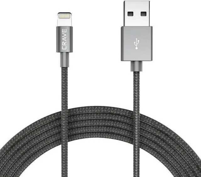 Main image of MFI Certified Lightning to USB Cable - Premium Nylon Braided Cable 4 FT - Slate