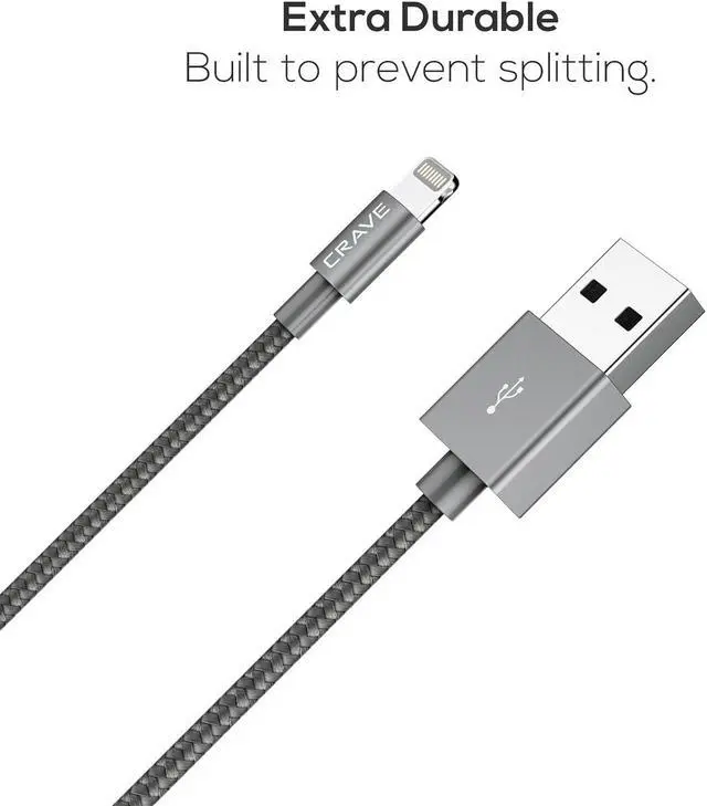 Alt view image 2 of 6 - MFI Certified Lightning to USB Cable - Premium Nylon Braided Cable 4 FT - Slate