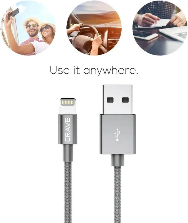 Alt view image 3 of 6 - MFI Certified Lightning to USB Cable - Premium Nylon Braided Cable 4 FT - Slate