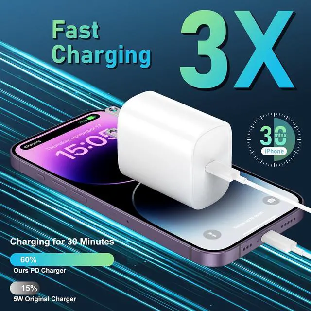 Alt view image 2 of 6 - Phone 14 13 12 11 Fast Charger,10FT Long Fast Charging Lightning Cable with 20W USB C iPhone Charger Type C Charger Block for iPhone 14/14 Pro Max/13/13 Pro Max/12/12 Pro Max/11/11Pro/XS/Max/XR/X,iPad