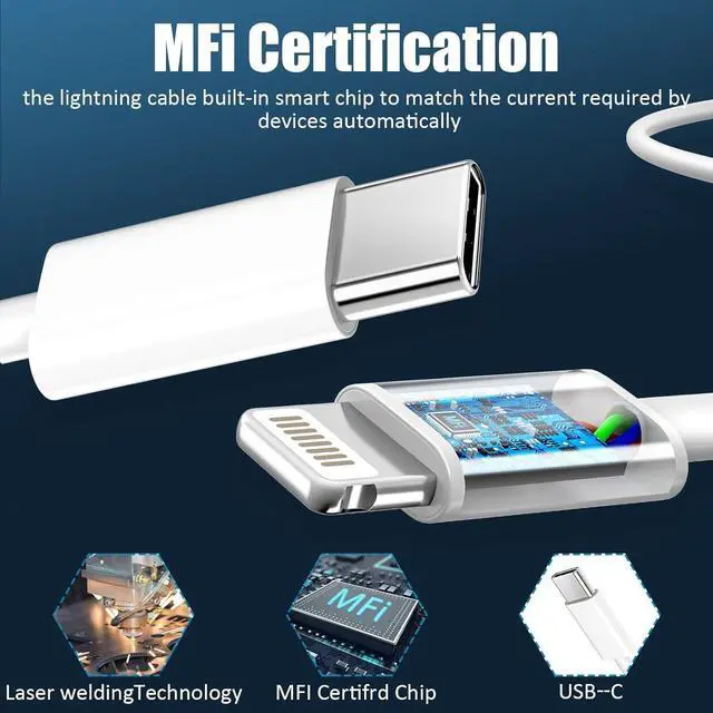Alt view image 3 of 6 - Phone 14 13 12 11 Fast Charger,10FT Long Fast Charging Lightning Cable with 20W USB C iPhone Charger Type C Charger Block for iPhone 14/14 Pro Max/13/13 Pro Max/12/12 Pro Max/11/11Pro/XS/Max/XR/X,iPad