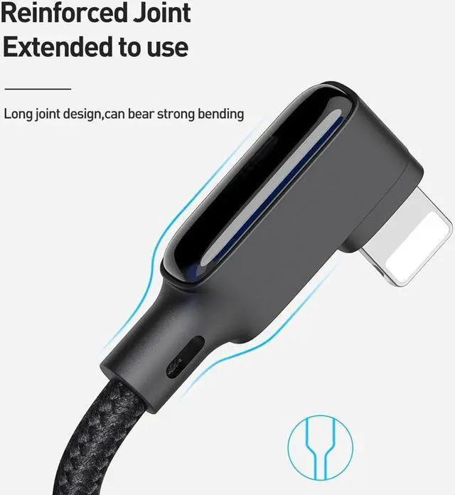 Alt view image 2 of 7 - 90 Degree Coiled Charging Cable Right Angle Design Gaming LED Cord 6ft/1.8m Elastic Nylon Cable Charge and Sync for Phone XS/XS Max/XR/Phone X/8/8 Plus/7/7 Plus Pad Pro Air 2 and More