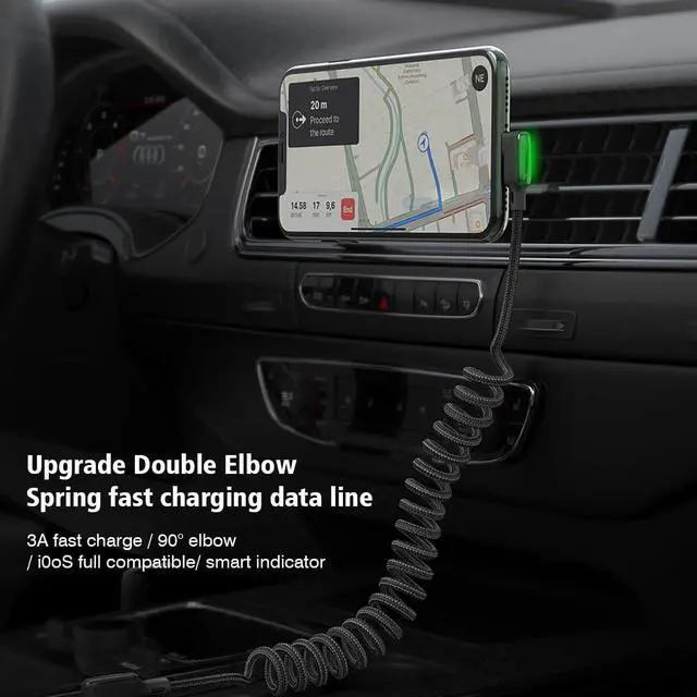 Alt view image 5 of 7 - 90 Degree Coiled Charging Cable Right Angle Design Gaming LED Cord 6ft/1.8m Elastic Nylon Cable Charge and Sync for Phone XS/XS Max/XR/Phone X/8/8 Plus/7/7 Plus Pad Pro Air 2 and More