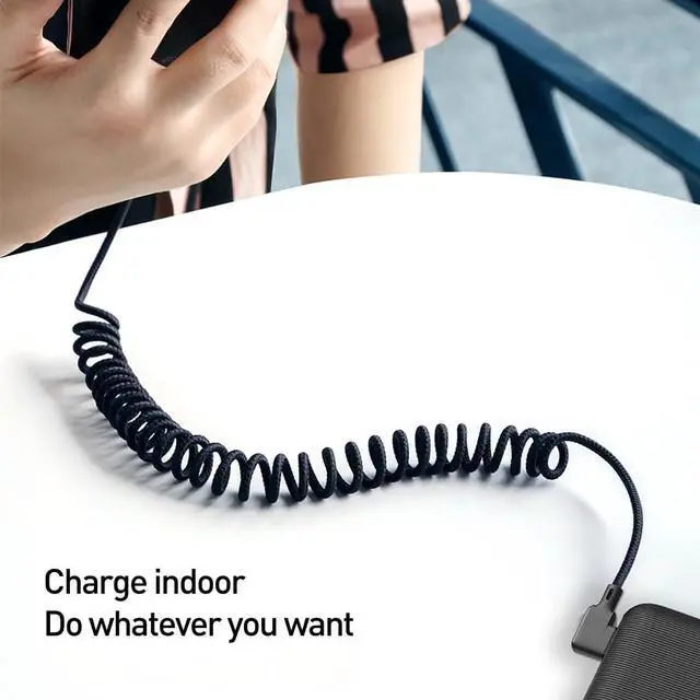 Alt view image 6 of 7 - 90 Degree Coiled Charging Cable Right Angle Design Gaming LED Cord 6ft/1.8m Elastic Nylon Cable Charge and Sync for Phone XS/XS Max/XR/Phone X/8/8 Plus/7/7 Plus Pad Pro Air 2 and More