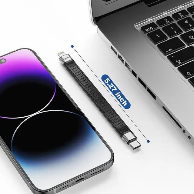 Alt view image 5 of 7 - Short USB C to Lightning Cable [MFi Certified-13.5cm] 30W Fast Charging for 14 Pro/14/13/13 Pro/12 Pro Max/12/11/11 Pro/X/XS AirPods iPad Pro Air Mini MacBook (Not Work with DAC)- Black