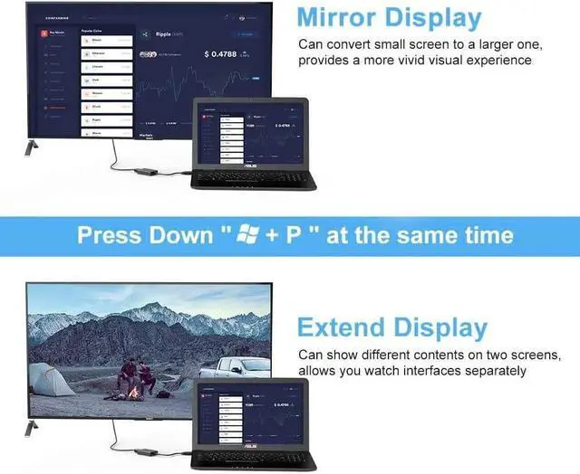 Alt view image 2 of 5 - USB to HDMI Adapter, 1080P HD Audio Video Converter,USB 3.0/2.0 to HDMI Multiple Monitors Cable Compatible with Windows XP 7/8 / 8.1/10 for PC Laptop Projector HDTV(Not Support Mac, Linux, Vista)