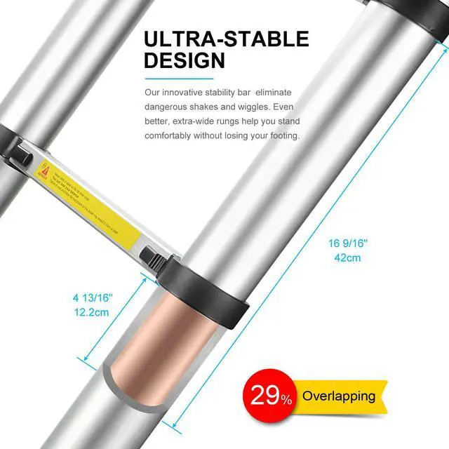 Alt view image 5 of 7 - 12.5ft Portable Aluminum Telescoping Extension Ladder Retractable For Outdoor