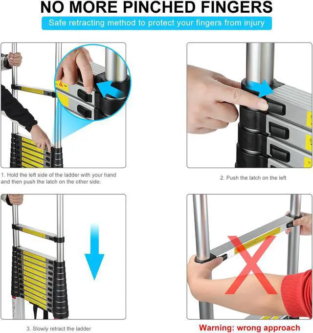 Alt view image 4 of 7 - 12.5ft Portable Aluminum Telescoping Extension Ladder Retractable For Outdoor