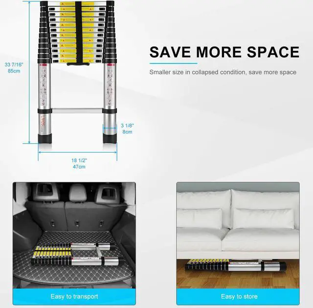 Alt view image 7 of 7 - 12.5ft Portable Aluminum Telescoping Extension Ladder Retractable For Outdoor