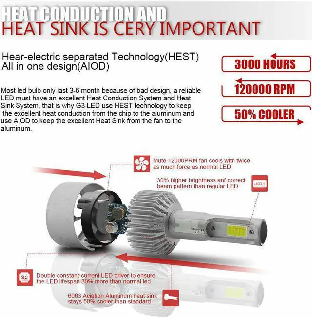 Alt view image 4 of 6 - LED Headlight 9007 Bulbs High/Low Beam Kit For  Cobalt 2005 - 2010 S2 6000K