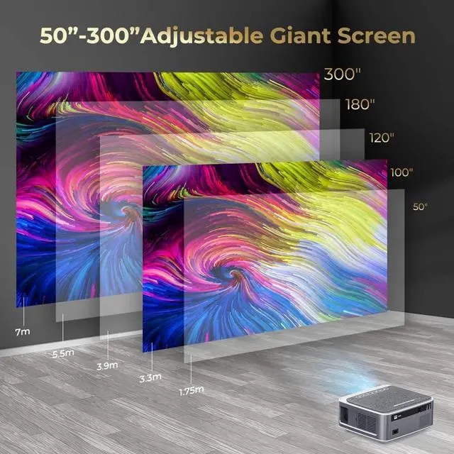 Alt view image 7 of 7 - DBPOWER Native 1080P WiFi Projector, Upgrade 12000L 450 ANSI Full HD Outdoor Movie Projector, Support 4K+4P+4D Keystone/Zoom/PPT, 300" Portable Mini Video Projector Compatible w/Phone/Laptop/DVD/PC/TV