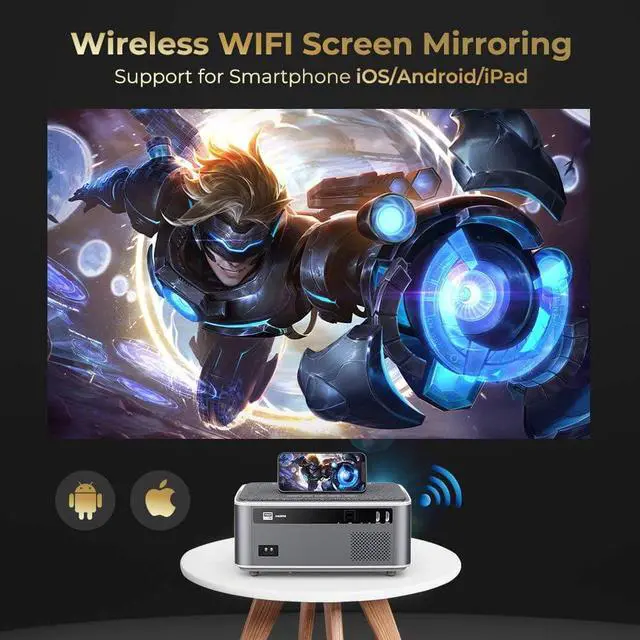 Alt view image 3 of 7 - DBPOWER Native 1080P WiFi Projector, Upgrade 12000L 450 ANSI Full HD Outdoor Movie Projector, Support 4K+4P+4D Keystone/Zoom/PPT, 300" Portable Mini Video Projector Compatible w/Phone/Laptop/DVD/PC/TV
