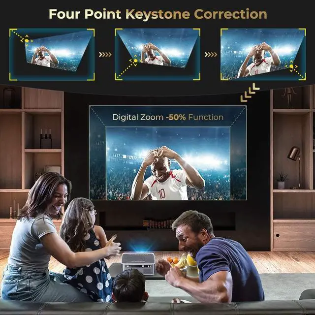 Alt view image 5 of 7 - DBPOWER Native 1080P WiFi Projector, Upgrade 12000L 450 ANSI Full HD Outdoor Movie Projector, Support 4K+4P+4D Keystone/Zoom/PPT, 300" Portable Mini Video Projector Compatible w/Phone/Laptop/DVD/PC/TV