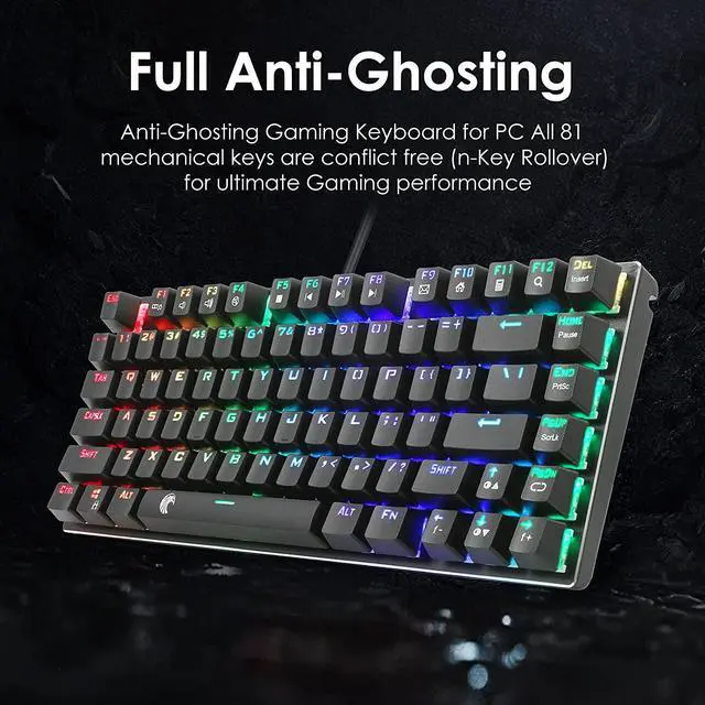 Alt view image 6 of 7 - HUO JI E-Yooso Z-88 RGB Mechanical Gaming Keyboard, Metal Panel, Blue Switches - Clicky, Compact 81 Keys Hot Swappable for Mac, PC, Black