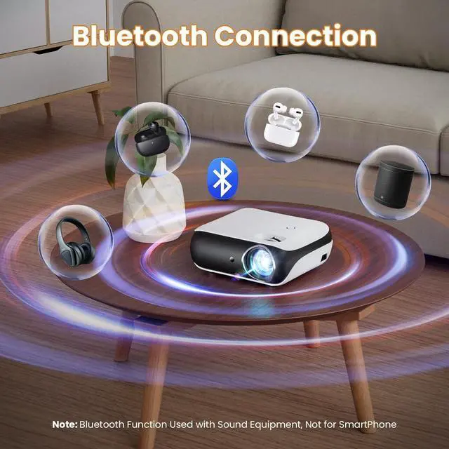 Alt view image 4 of 7 - Projector Native 1080P Bluetooth Projector with 100''Screen, 9500L Portable Outdoor Movie Projector Compatible with Smartphone, HDMI,USB,AV,Fire Stick, PS5