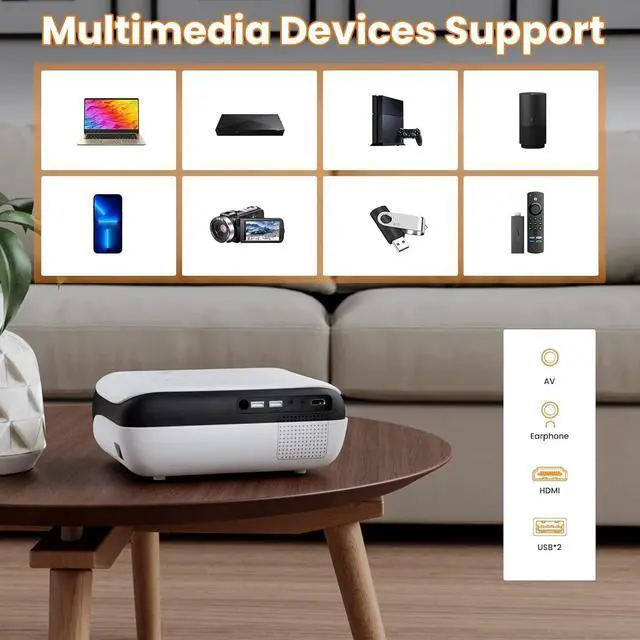 Alt view image 7 of 7 - Projector Native 1080P Bluetooth Projector with 100''Screen, 9500L Portable Outdoor Movie Projector Compatible with Smartphone, HDMI,USB,AV,Fire Stick, PS5
