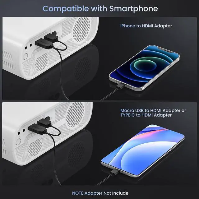 Alt view image 3 of 7 - Projector Native 1080P Full HD Bluetooth Projector with Speaker, 9500 Lumens Outdoor Portable Movie Mini Projector Compatible with Laptop, Smartphone, TV Stick, Xbox, PS5