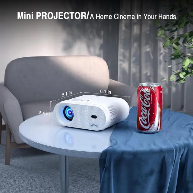 Alt view image 3 of 7 - Mini Projector, VISSPL Full HD 1080P Video Projector, Portable Outdoor Projector with Tripod, Kids Gift, Home Theater Movie Phone Projector Compatible with Android/iOS/Windows/TV Stick/HDMI/USB