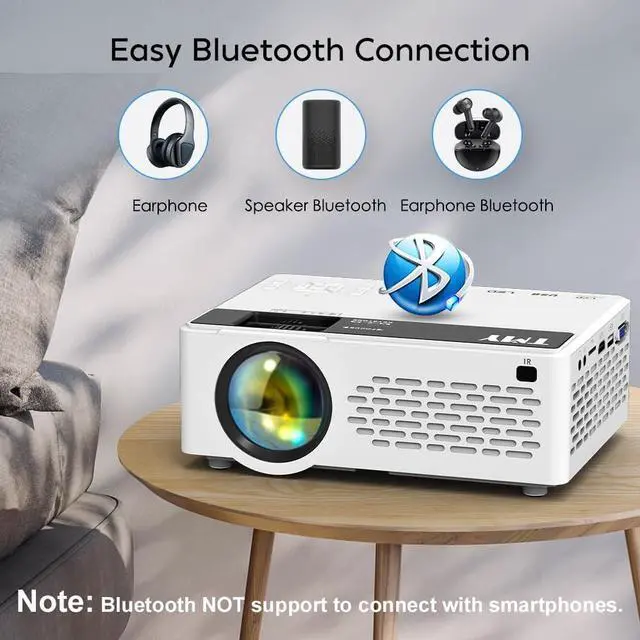 Alt view image 4 of 7 - Mini Projector, Upgraded 9500 Lumens Bluetooth Projector with 100" Screen, 1080P Full HD Portable Projector, Movie Projector Compatible with TV Stick Smartphone/HDMI/USB/AV, indoor & outdoor use