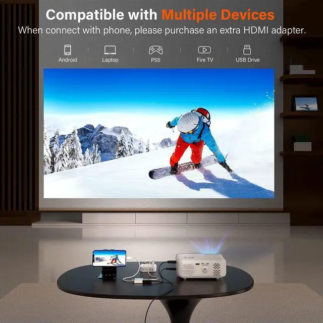 Alt view image 5 of 7 - Mini Projector, VOPLLS 1080P Full HD Supported Video Projector, Portable Outdoor Home Theater Movie Projector, 50% Zoom, Compatible with HDMI, USB, AV, Smartphone/Tablet/Laptop/PC/TV Box