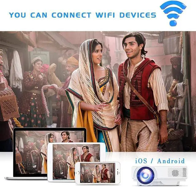 Alt view image 3 of 7 - Projector with WiFi and Bluetooth, 2023 Upgrade 9500L Outdoor Projector, Mini Movie Projector Supports 1080P Synchronize Smartphone Screen by WiFi/USB Cable for Home Entertainment