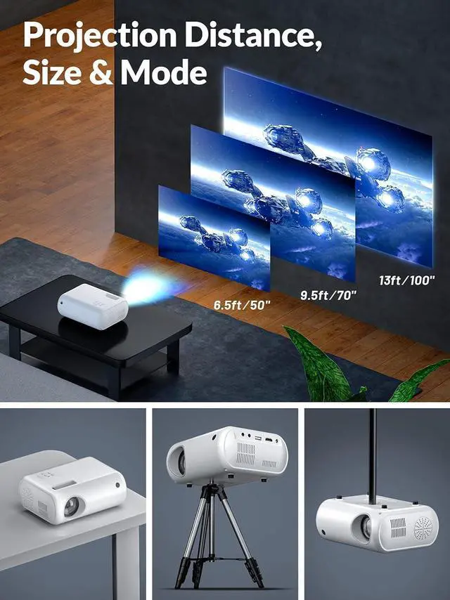 Alt view image 5 of 7 - Mini Projector,  2023 Upgraded Portable Projector with 9000 Lux and Full HD 1080P, Movie Projector Compatible with iOS/Android Phone/Tablet/Laptop/PC/TV Stick/Box/USB Drive/DVD/Game Console