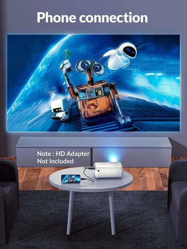 Alt view image 6 of 7 - Mini Projector,  2023 Upgraded Portable Projector with 9000 Lux and Full HD 1080P, Movie Projector Compatible with iOS/Android Phone/Tablet/Laptop/PC/TV Stick/Box/USB Drive/DVD/Game Console
