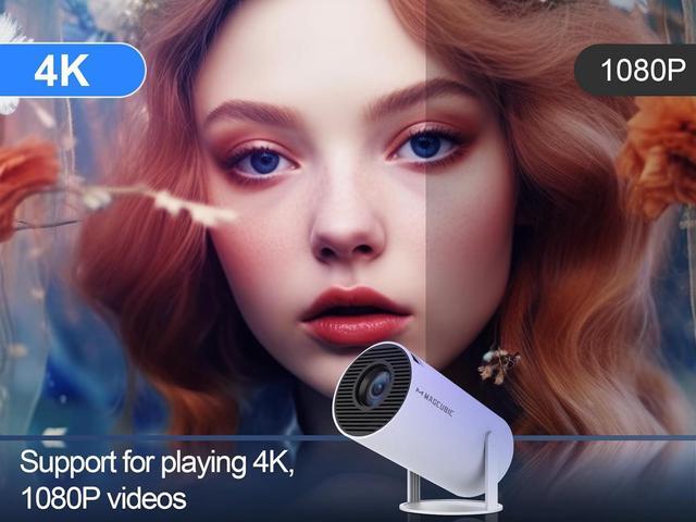 Alt view image 3 of 7 - Mini Projector, Magcubic HY300 Auto Keystone Correction Portable Projector, 4K/ 200 ANSI Smart Projector with 2.4/5G WiFi, BT 5.0, 130 Inch Screen, 180 Degree Flip, Round Design, Home Video Projector
