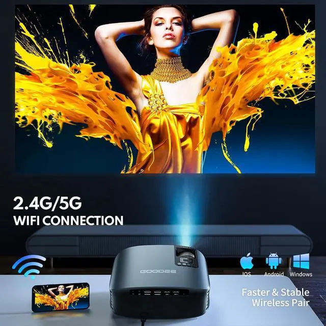 Alt view image 3 of 6 - Projector 4K With WiFi And Bluetooth Supported, FHD 1080P Mini Projector For Outdoor Moives, 5G Video Projector For Home Theater Dolby Audio Zoom Portable Projector TV Stick PPT (YG600 Plus)