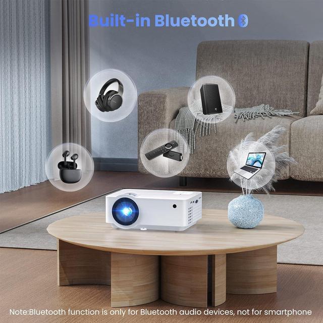Alt view image 4 of 7 - Projector, 1080P Bluetooth Mini Projector with 100 Projector Screen, 9500 LUX Portable Outdoor Movie Projector for Phone, Compatible with VGA/HDMI/USB/SD/Laptop/Fire Stick/PS5