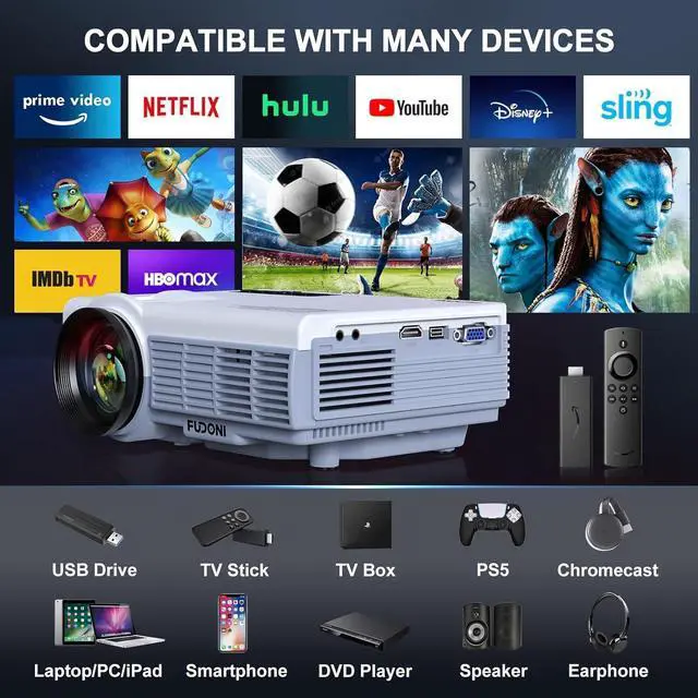 Alt view image 6 of 7 - Projector with WiFi and Bluetooth, 5G WiFi Native 1080P 10000L 4K Supported,  Portable Outdoor Projector with Screen for Home Theater, Compatible with HDMI/USB/PC/TV Box/iOS and Android Phone