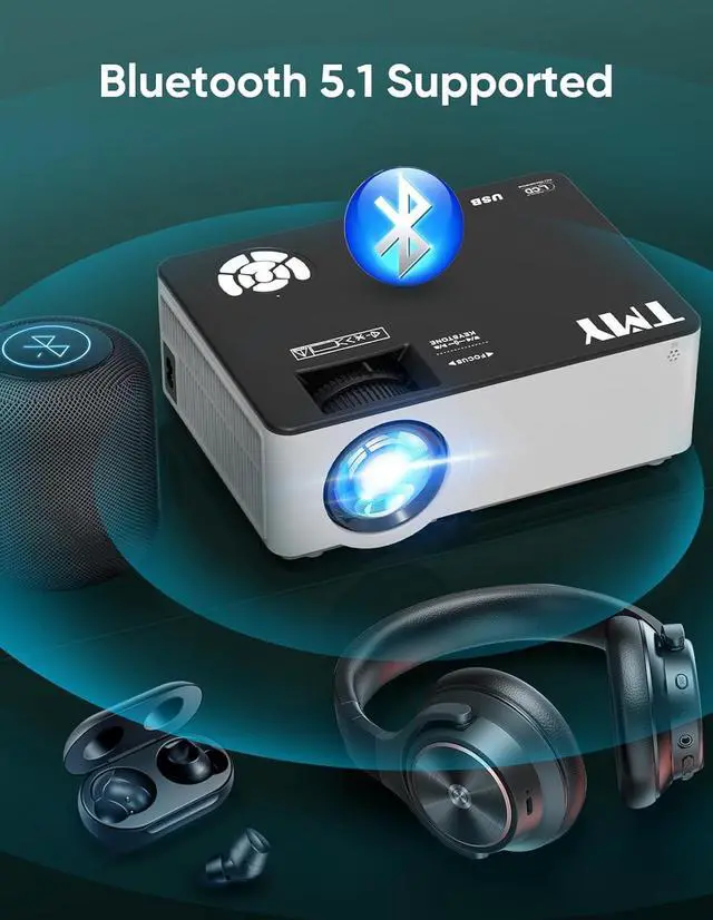 Alt view image 6 of 7 - Native 1080P Projector with 5G WiFi and Bluetooth 5.1, 13000 Lumens 4K Supported Mini Projector, Portable Projector Compatible with TV Stick/Phone/PC/DVD/HDMI/AV/USB/SD, Outdoor Movie Projector