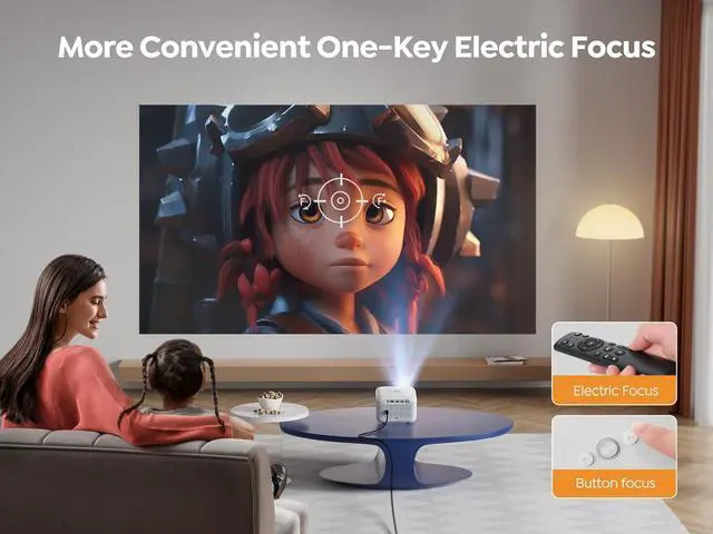 Alt view image 3 of 7 - [Electric Focus]Mini Projector with 5G WiFi and Bluetooth 5.2,YABER 15000 Lumen 1080P Outdoor Projector Support ±40° Keystone Correction,Portable Projector for Phone/ TV Stick/Laptop/PS5