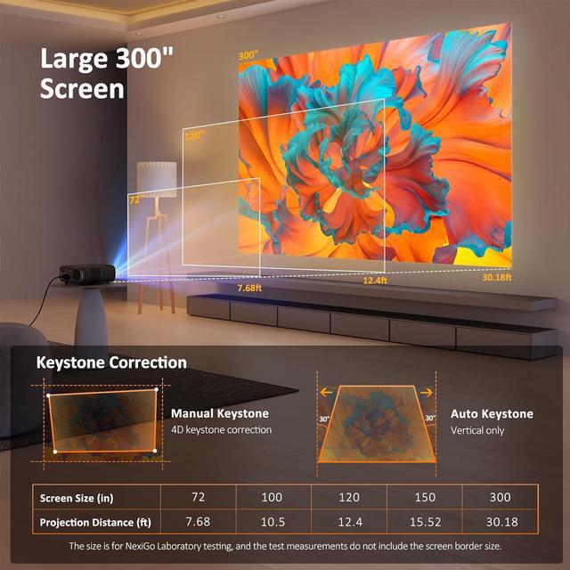 Alt view image 4 of 7 - NexiGo PJ40 Projector with WiFi and Bluetooth, Native 1080P, 4K Supported, Projector for Outdoor Movies, 300 Inch, Zoomable, 20W Speakers, Home Theater, Compatible w/TV Stick, iOS, Android (Black)