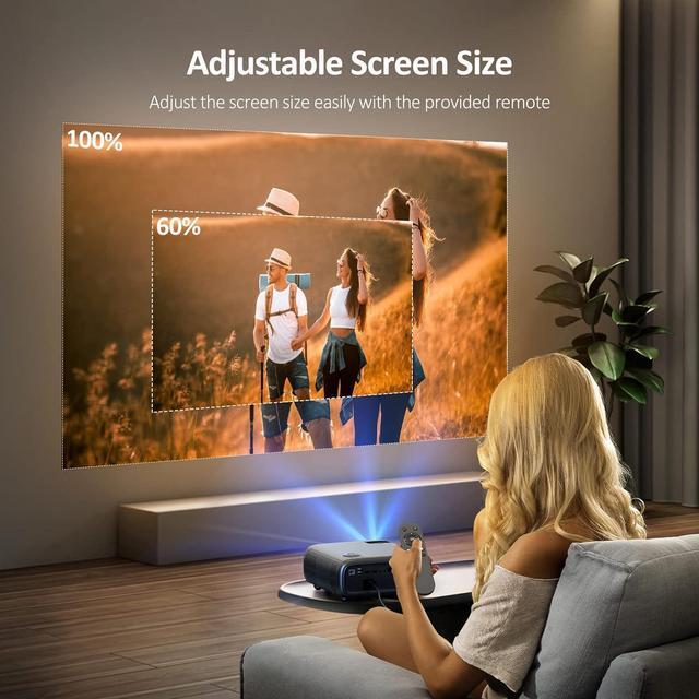 Alt view image 7 of 7 - NexiGo PJ40 Projector with WiFi and Bluetooth, Native 1080P, 4K Supported, Projector for Outdoor Movies, 300 Inch, Zoomable, 20W Speakers, Home Theater, Compatible w/TV Stick, iOS, Android (Black)
