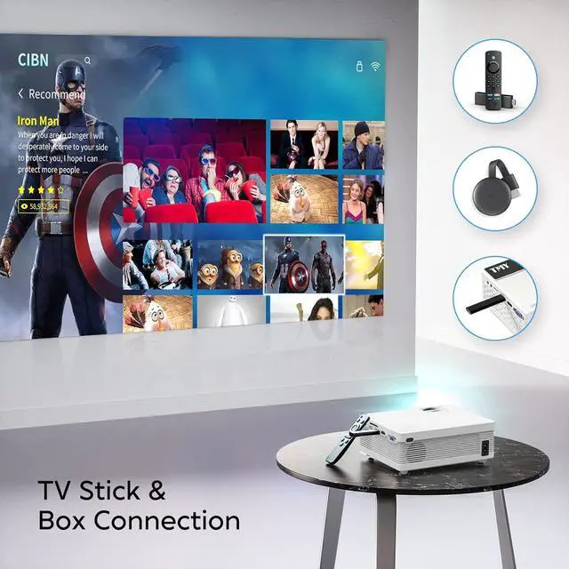 Alt view image 6 of 6 - Mini Projector, Latest Upgraded Home Projector Full HD 1080P and 200" Display Supported, Compatible W/ TV Stick, Smartphone, HDMI, AV, SD