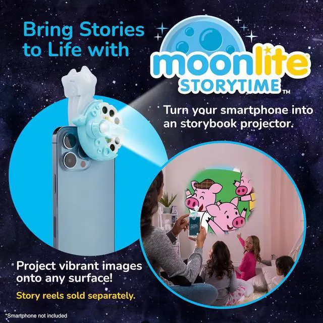 Alt view image 2 of 7 - Moonlite Storytime Projector, Magical Bedtime Kids Book Projector for Immersive Reading Experience, Smartphone Compatible Storybook Projector, Interactive Learning Fun for Kids