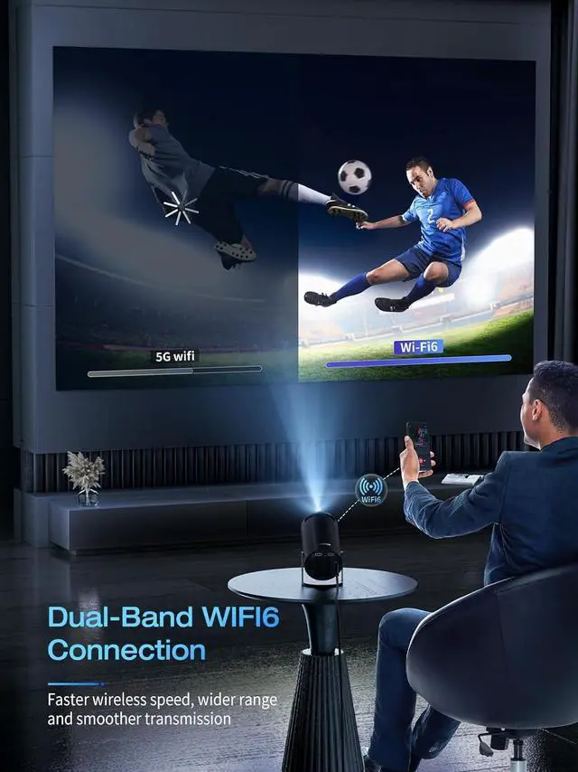 Alt view image 5 of 7 - 4K Mini Projector with WiFi and Bluetooth, 180° Rotation & Auto Keystone, Full HD 1080P Supported, Portable HY300 Outdoor Movie Projector, Compatible with TV Stick/Windows/iOS/Android/HDMI/USB