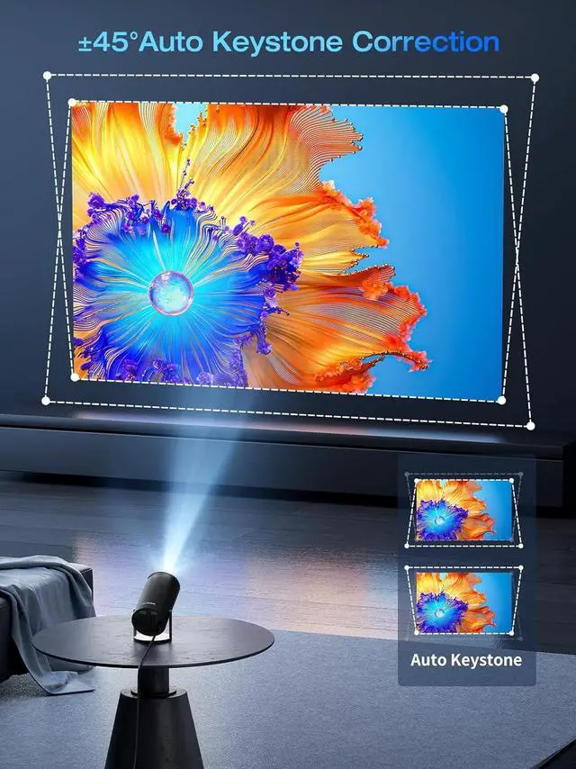 Alt view image 6 of 7 - 4K Mini Projector with WiFi and Bluetooth, 180° Rotation & Auto Keystone, Full HD 1080P Supported, Portable HY300 Outdoor Movie Projector, Compatible with TV Stick/Windows/iOS/Android/HDMI/USB