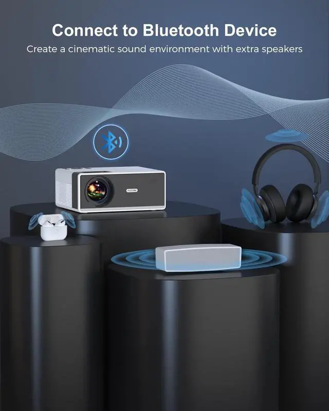 Alt view image 3 of 7 - 4K Support Projector with WiFi and Bluetooth, Outdoor Portable Mini Projector 15000L Full HD 1080P Max 300" Display Zoom,  Movie Video Projector Compatible with HDMI/USB/AV/Phone/Laptop/TV Stick