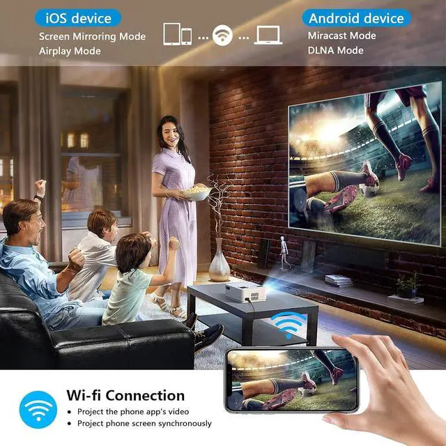 Alt view image 4 of 7 - Native 1080P Projector with WiFi and Two-Way Bluetooth, Full HD Movie Projector for Outdoor Movies, 300" Display Projector 4k Home Theater, Compatible with iOS/Android/PC/XBox/PS4/TV Stick/HDMI/USB