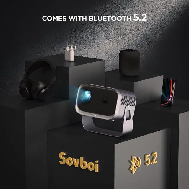 Alt view image 5 of 6 - [360°Adjustable Stand] Mini Projector With WiFi And Bluetooth VB6, Sovboi Electric Focus Mini Portable Projector, 1080P Mini Bluetooth Ceiling Projector, Home Theater Projector, 2024 Upgraded Model